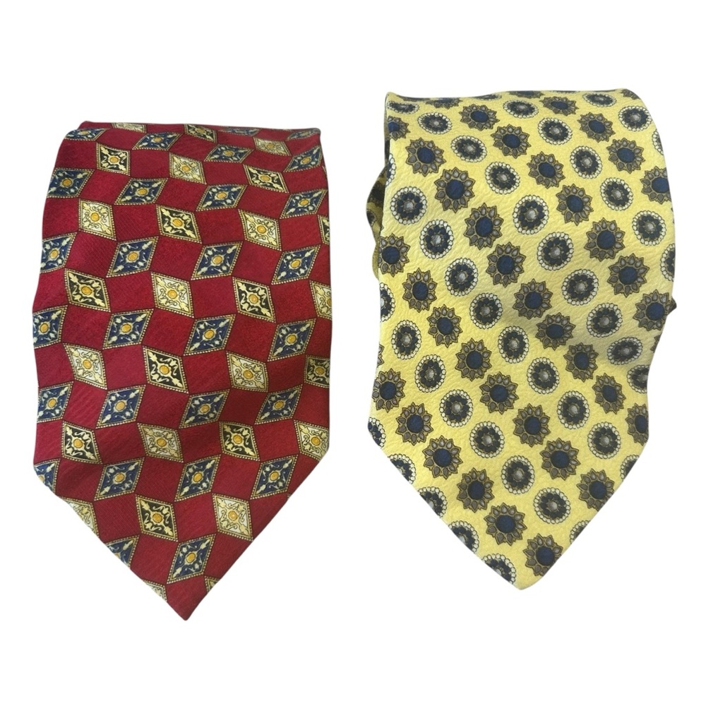 Valentino Cravatte Silk Tie Bundle 2 ties Italian designer 54” red blue yellow